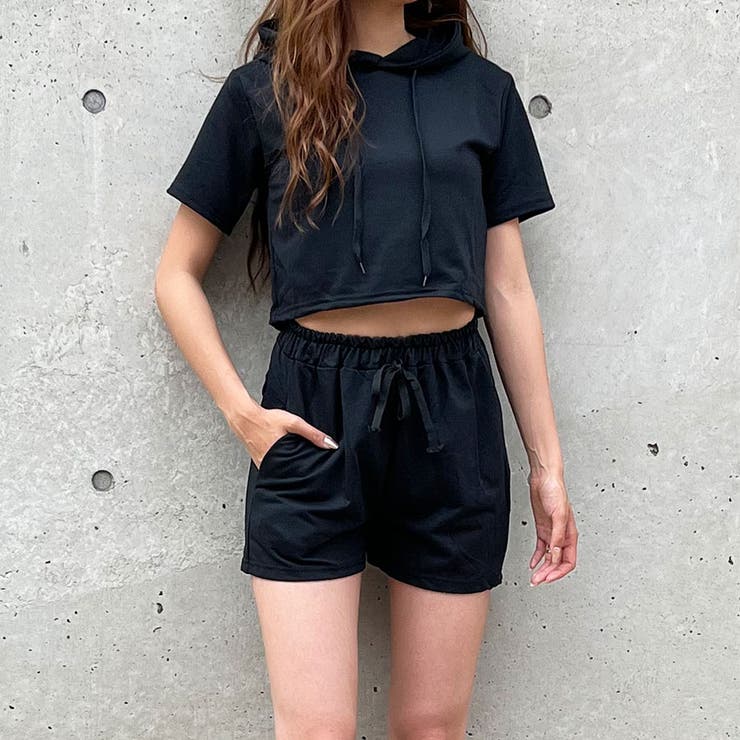 半袖プルパーカーxショートパンツセット[品番：MJNW0001390]｜me Jane