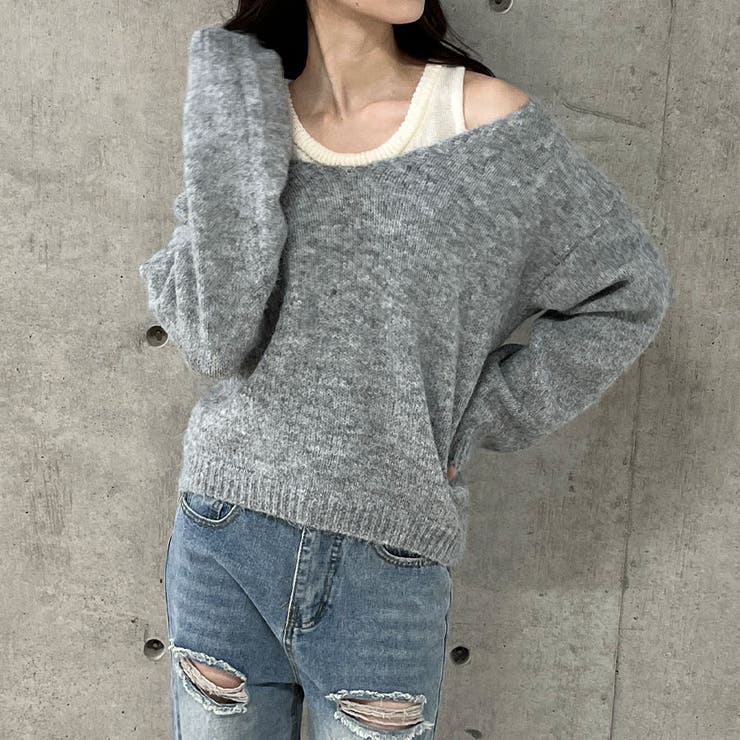 タンクトップ×オフショルニット2点セット[品番：MJNW0002997