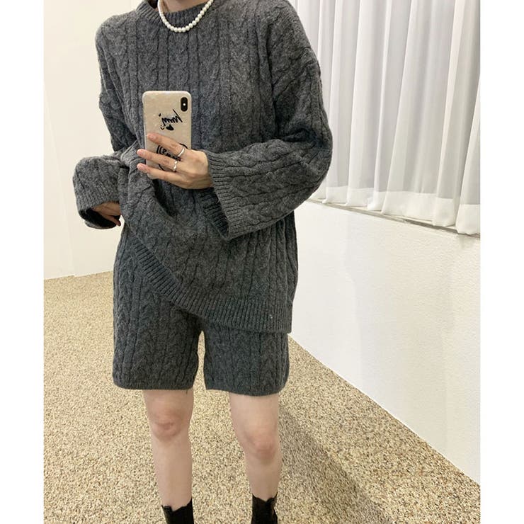 ケーブルニット×ショートパンツ2点セット | me Jane | 詳細画像3 