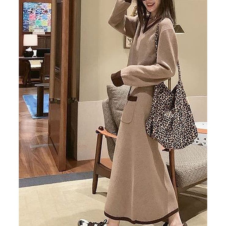 配色ニットトップス×ロングスカート 2点セット | me Jane | 詳細画像9 