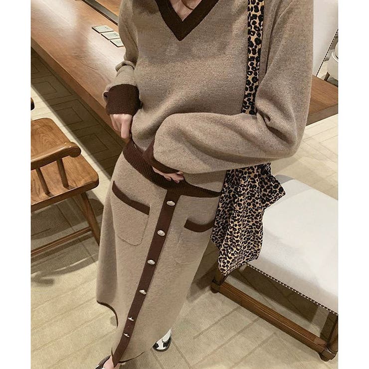 配色ニットトップス×ロングスカート 2点セット | me Jane | 詳細画像10 