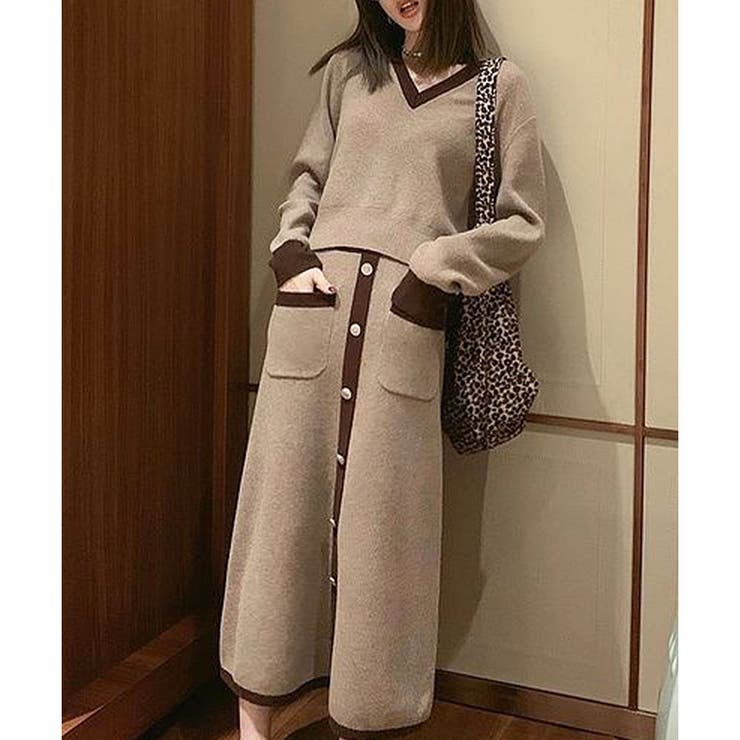 配色ニットトップス×ロングスカート 2点セット | me Jane | 詳細画像12 