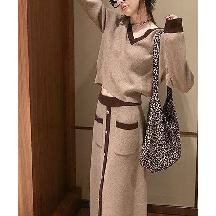 配色ニットトップス×ロングスカート 2点セット | me Jane | 詳細画像13 