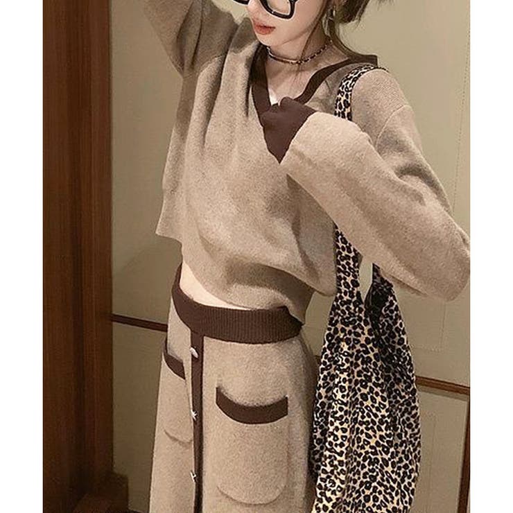 配色ニットトップス×ロングスカート 2点セット | me Jane | 詳細画像14 