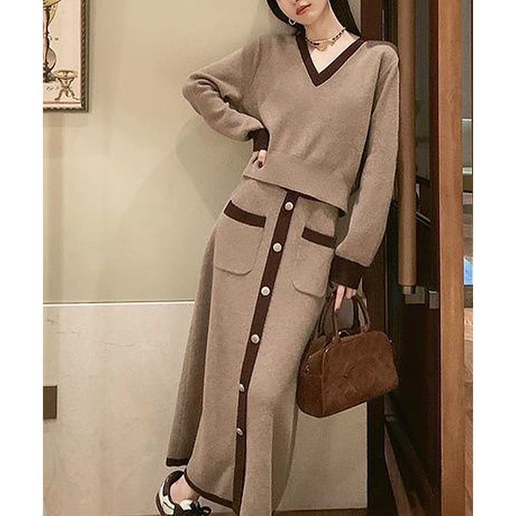 配色ニットトップス×ロングスカート 2点セット | me Jane | 詳細画像15 