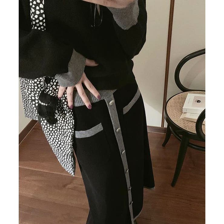 配色ニットトップス×ロングスカート 2点セット | me Jane | 詳細画像18 