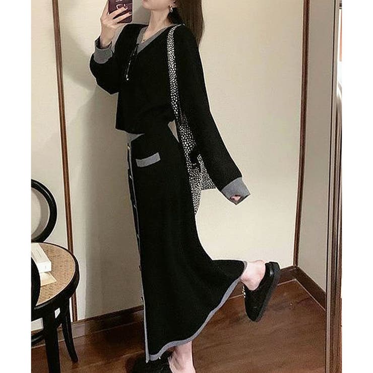 配色ニットトップス×ロングスカート 2点セット | me Jane | 詳細画像19 