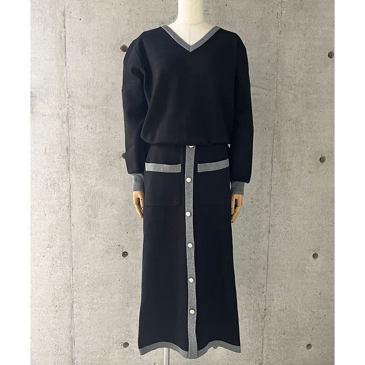 配色ニットトップス×ロングスカート 2点セット | me Jane | 詳細画像25 