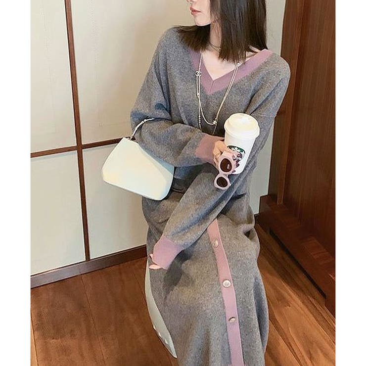 配色ニットトップス×ロングスカート 2点セット | me Jane | 詳細画像5 