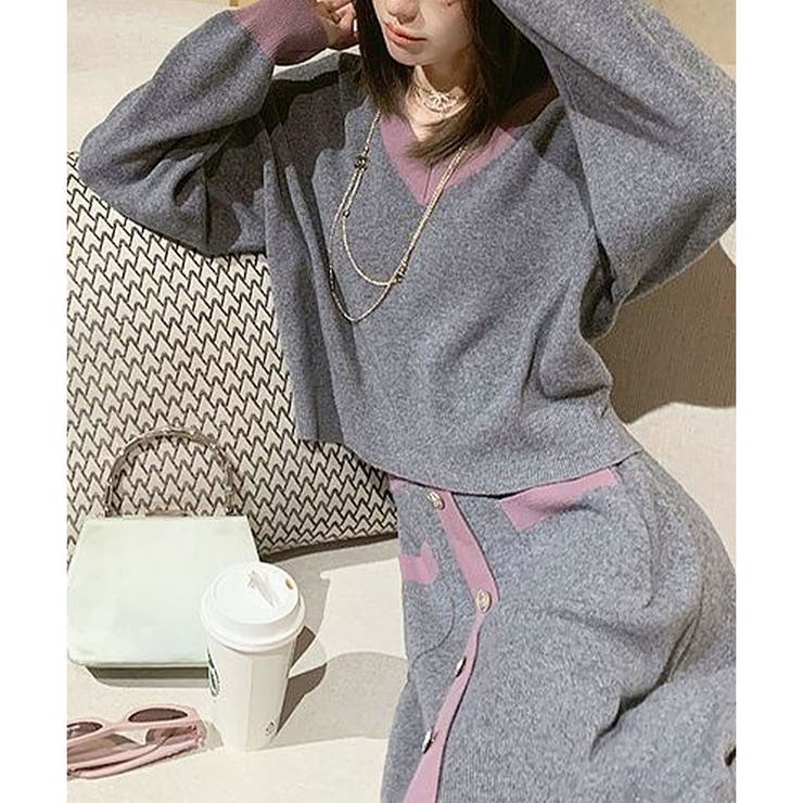 配色ニットトップス×ロングスカート 2点セット | me Jane | 詳細画像6 