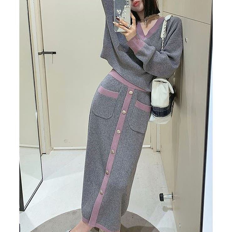 配色ニットトップス×ロングスカート 2点セット | me Jane | 詳細画像8 