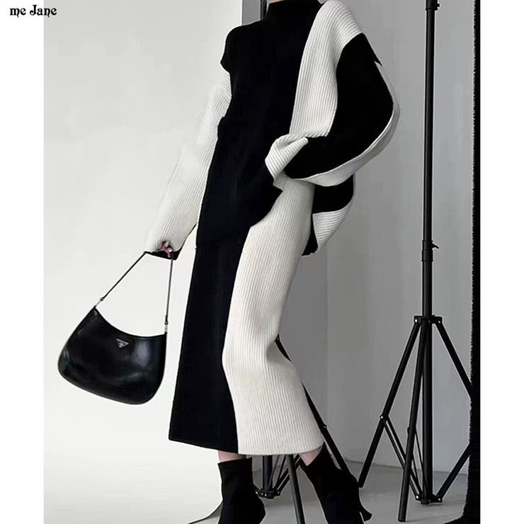 配色ニットトップス×スカート 2点セット | me Jane | 詳細画像1 