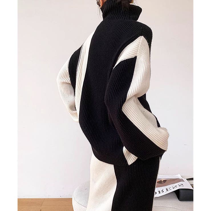 配色ニットトップス×スカート 2点セット | me Jane | 詳細画像2 