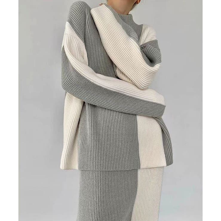 配色ニットトップス×スカート 2点セット | me Jane | 詳細画像4 