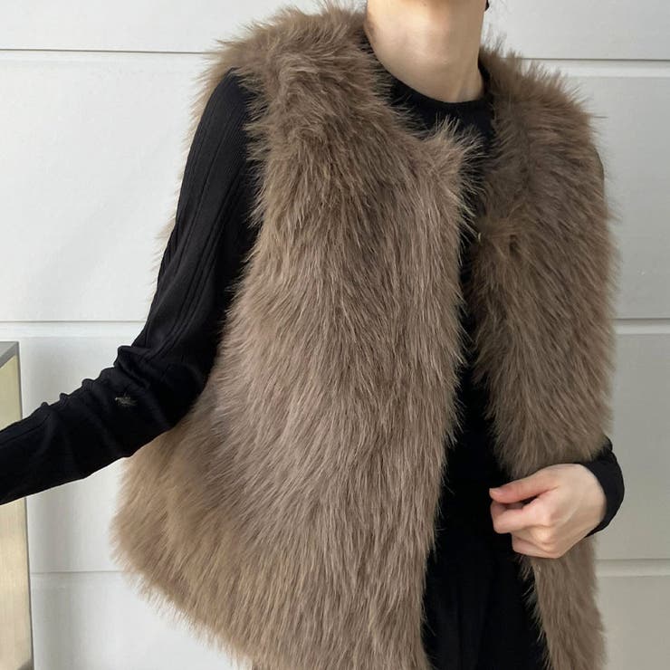 New Balance ベージュファーベスト アニュアンス anuans ショートファーベスト （BEIGE