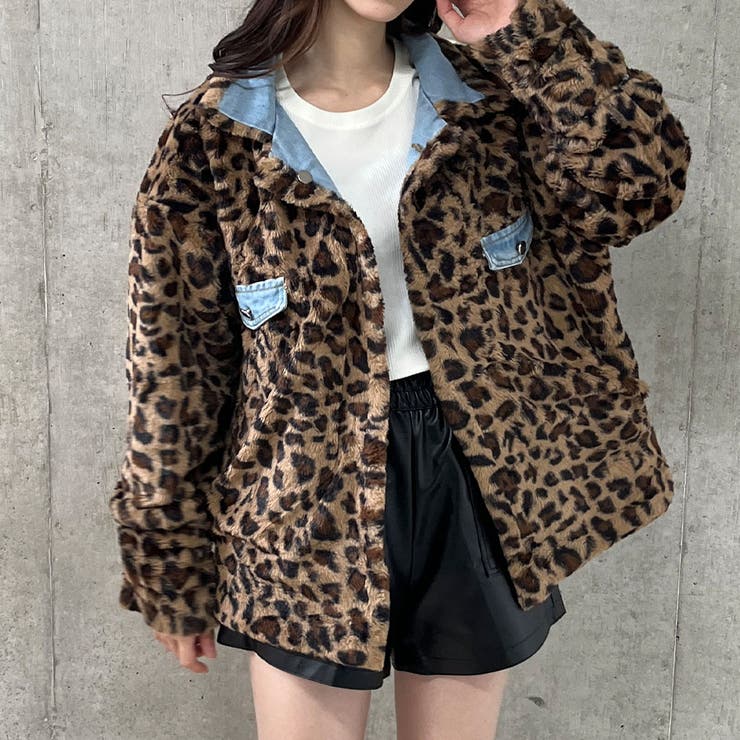 デニム×レオパードフェイクファーリバーシブルジャケット[品番