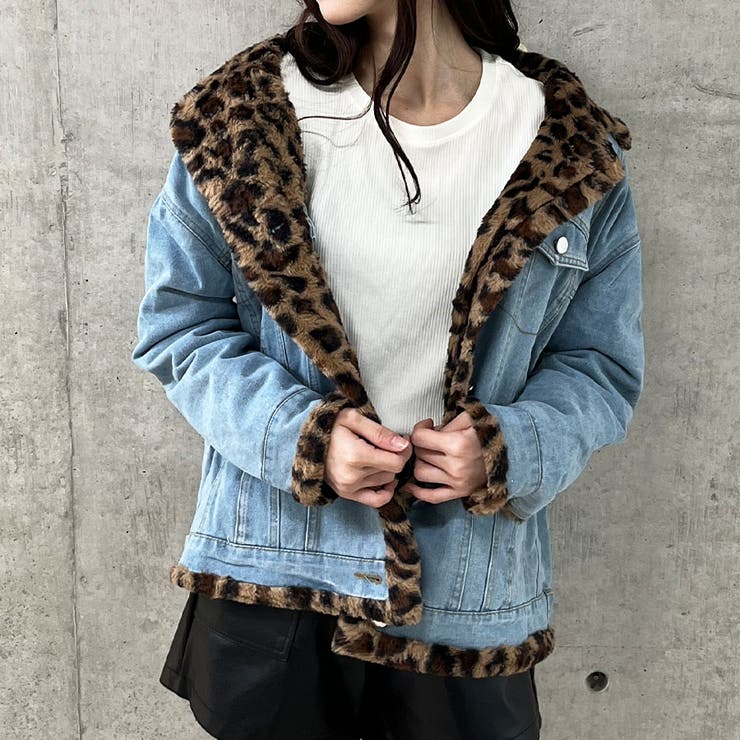 デニム×レオパードフェイクファーリバーシブルジャケット[品番