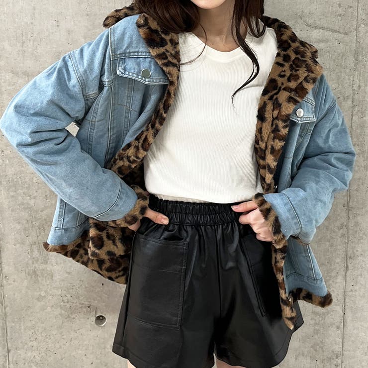 デニム×レオパードフェイクファーリバーシブルジャケット[品番