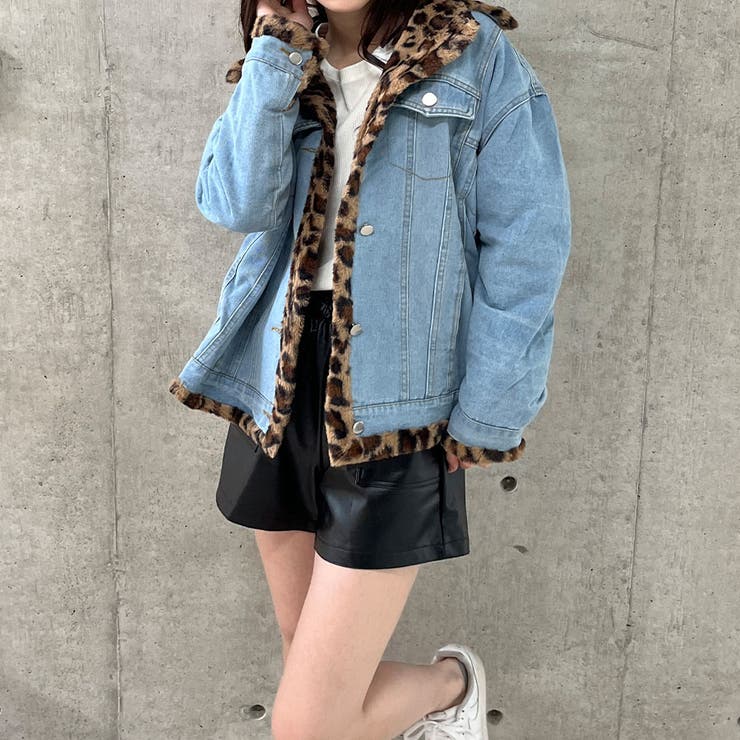 デニム×レオパードフェイクファーリバーシブルジャケット[品番