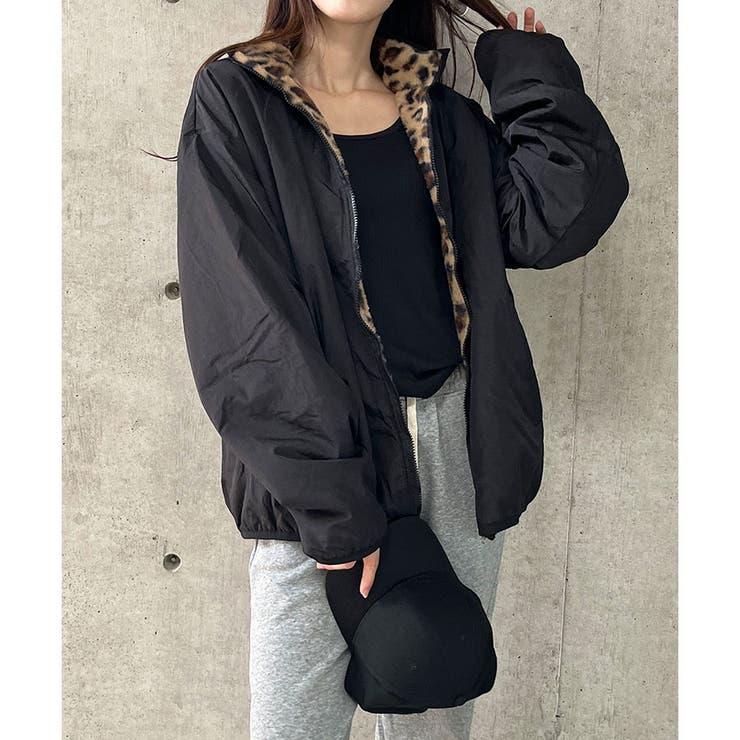 sudo リバーシブルブルゾン　 ブラック・レオパード柄 レオパード柄リバーシブルブルゾン[品番：MJNW0003430]｜me Jane（ミー