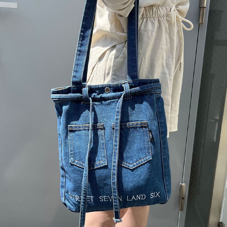 飾りリボンベルト付デニムショルダーバッグ[品番：MJNW0002775