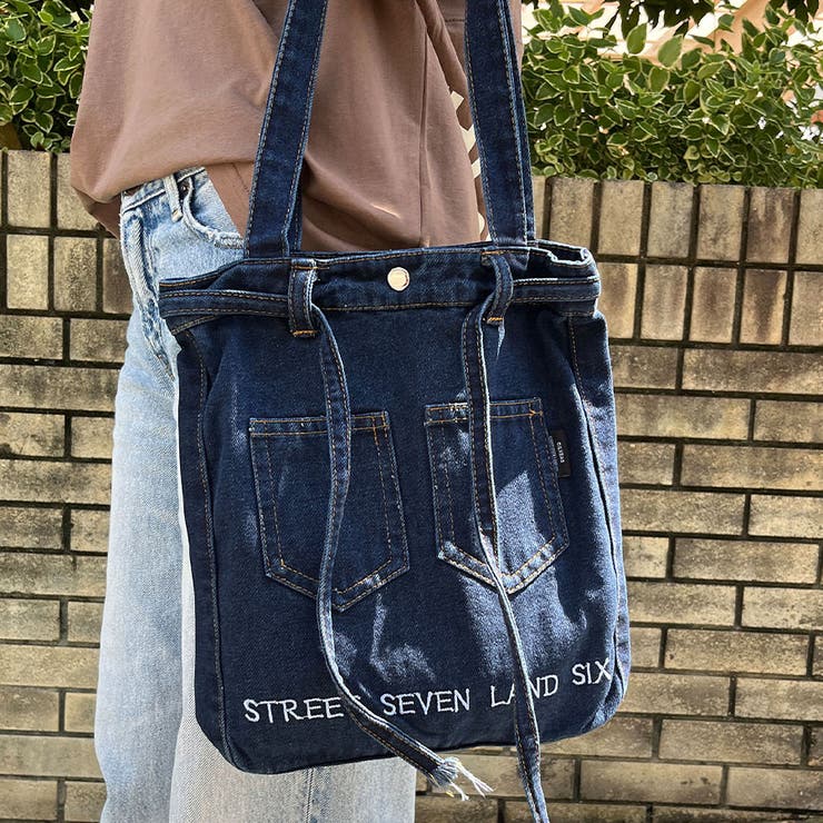 飾りリボンベルト付デニムショルダーバッグ[品番：MJNW0002775