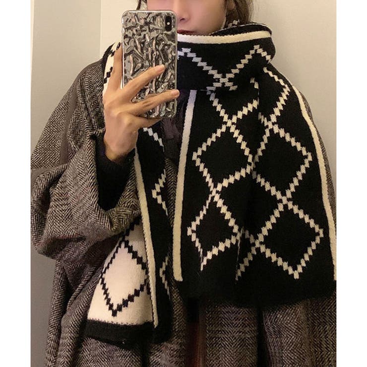 新作＞7Gダイヤ柄ジャガードリバーシブルニットマフラー[品番