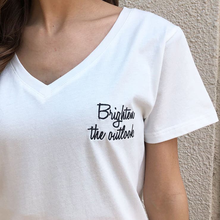 バック刺繍モチーフ＆刺繍ロゴVネックTシャツ[品番：MJNW0000813
