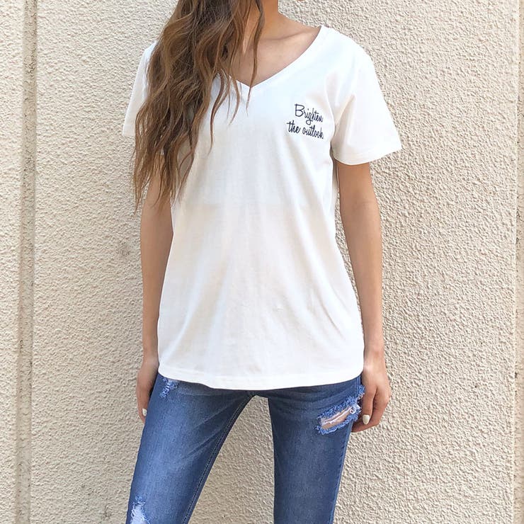 バック刺繍モチーフ 刺繍ロゴｖネックｔシャツ 品番 Mjnw Me Jane ミージェーン のレディース ファッション通販 Shoplist ショップリスト