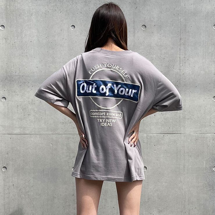 バックししゅうサテンロゴチュニックTシャツ[品番：MJNW0001309]｜me 