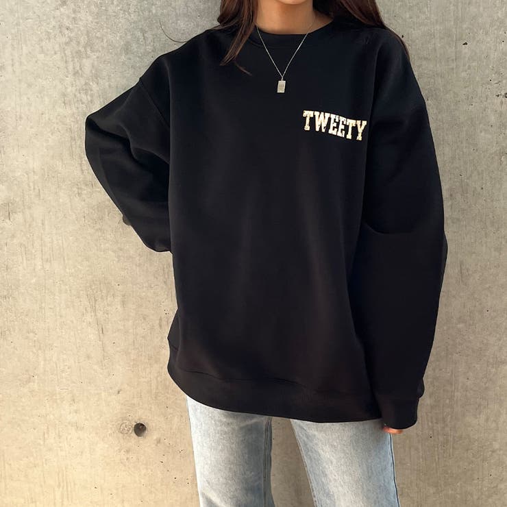 Rady♡DJ Tweety（トゥイーティー）トレーナー♡ブラック TWEETY/トゥイーティー 裏起毛スウェットトレーナー[品番