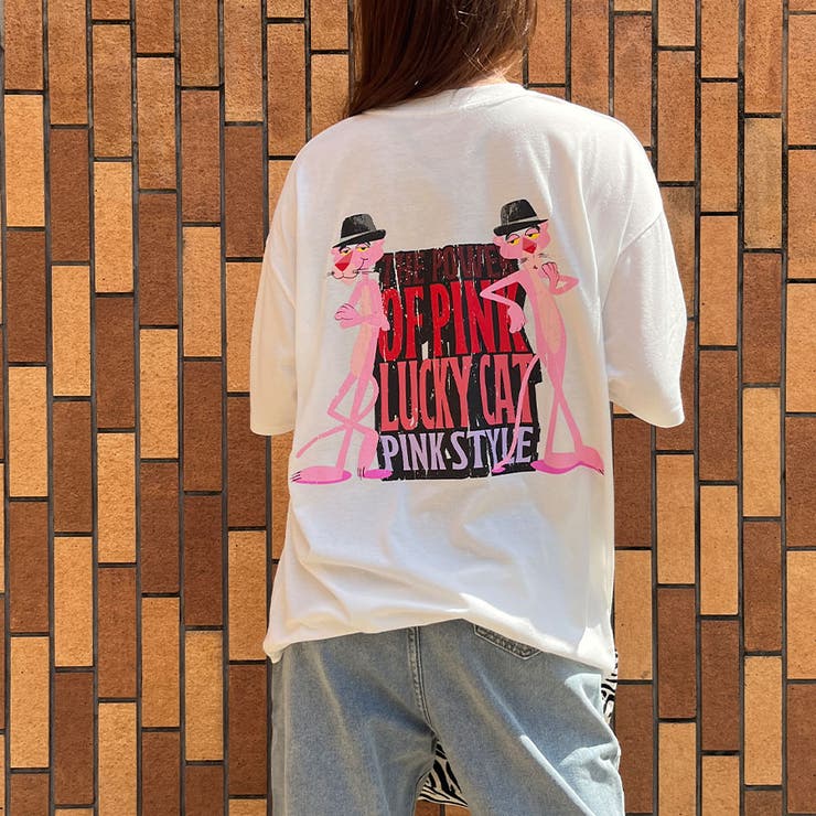 バックビックプリントピンクパンサー半袖Tシャツ 春 韓国トップス[品番