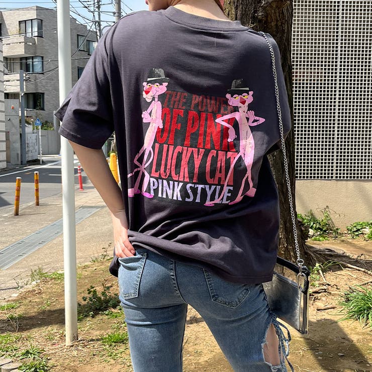 バックビックプリントピンクパンサー半袖Tシャツ 春 韓国トップス[品番
