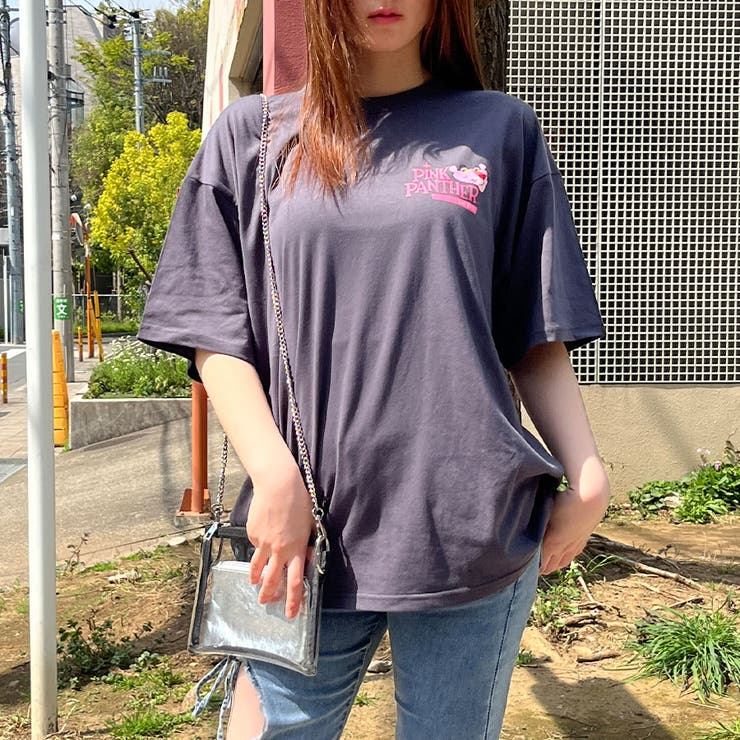 バックビックプリントピンクパンサー半袖Tシャツ 春 韓国トップス[品番