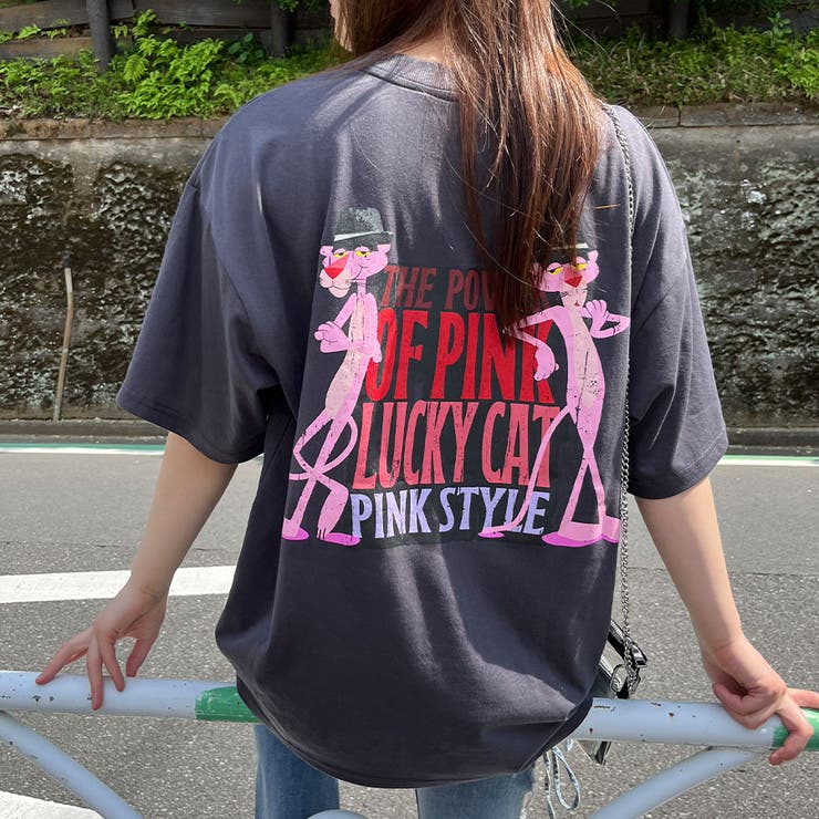 バックビックプリントピンクパンサー半袖Tシャツ 春 韓国トップス[品番