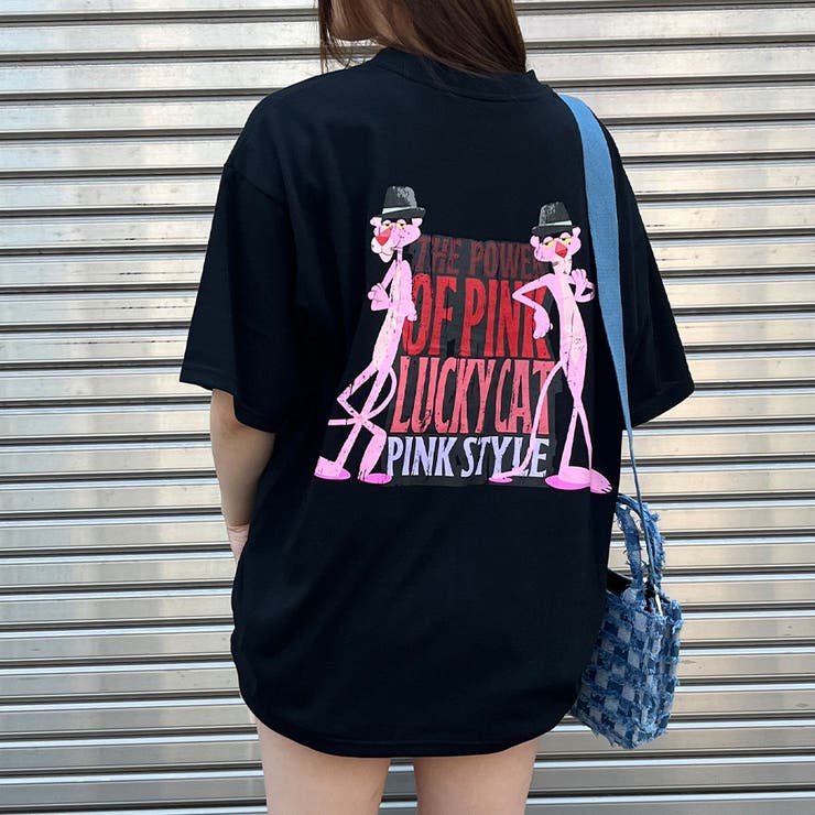 バックビックプリントピンクパンサー半袖Tシャツ 春 韓国トップス[品番 