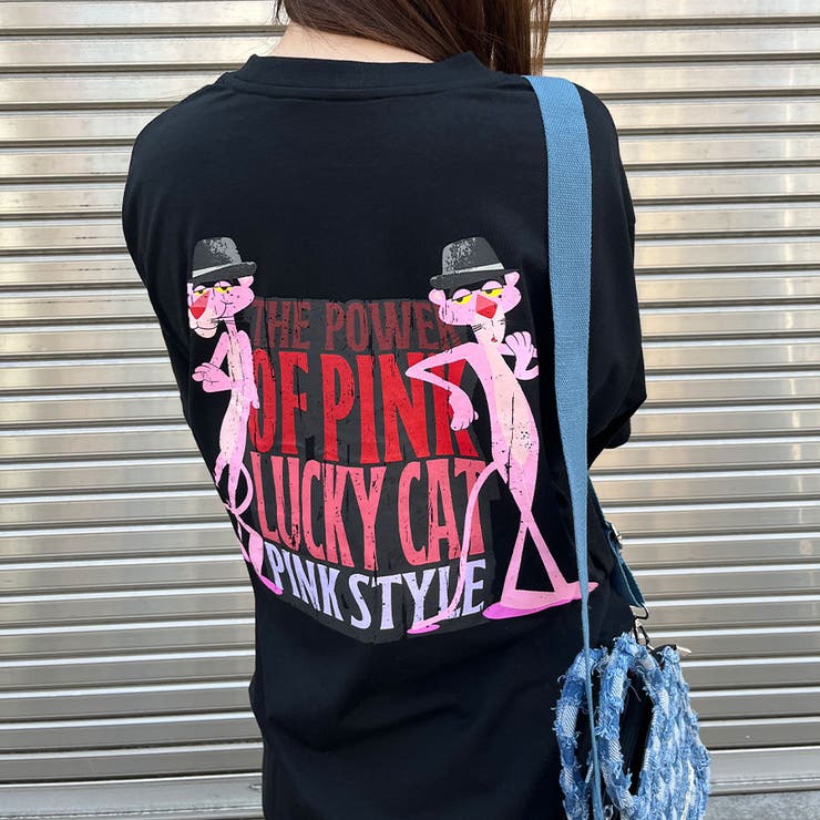 バックビックプリントピンクパンサー半袖Tシャツ 春 韓国トップス[品番 