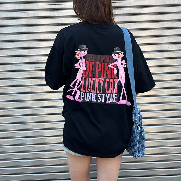 バックビックプリントピンクパンサー半袖Tシャツ 春 韓国トップス[品番