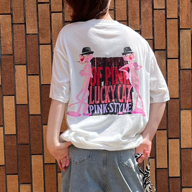 バックビックプリントピンクパンサー半袖Tシャツ 春 韓国トップス[品番 