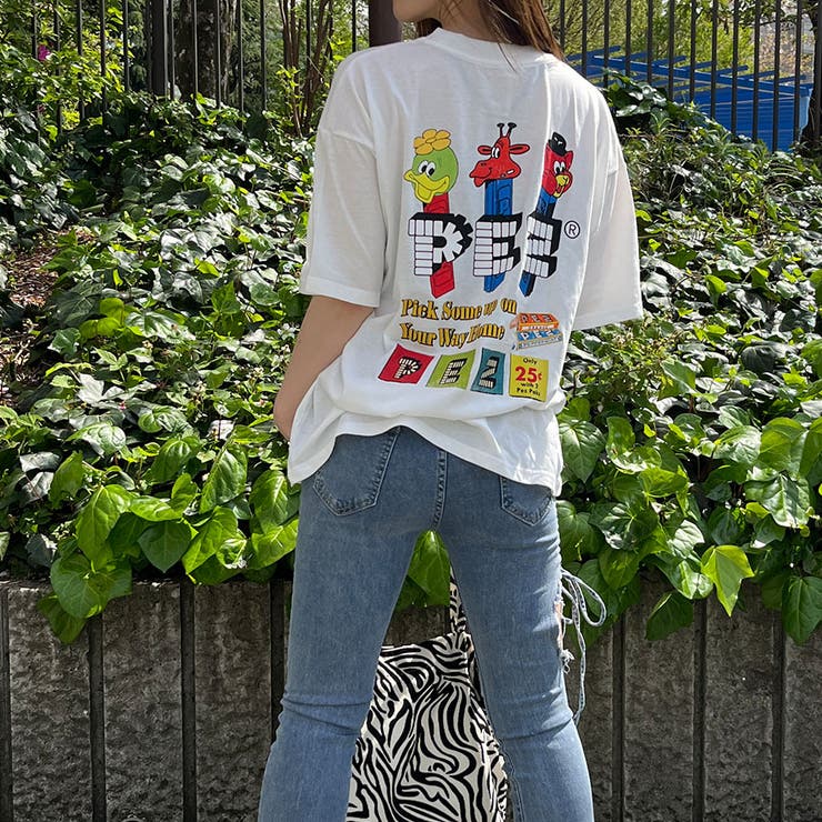 バックビックプリントPEZ半袖Tシャツ 春 韓国トップス[品番