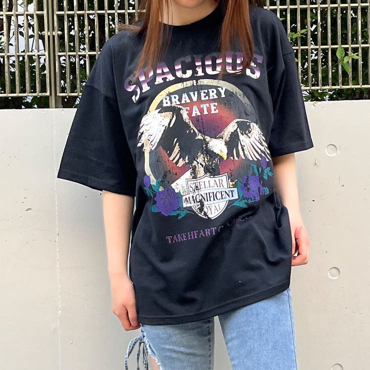 フロントイーグルプリントビックTシャツ 春 韓国トップス[品番