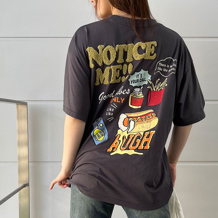 バックサガラロゴデザインビックTシャツ 春 韓国トップス[品番