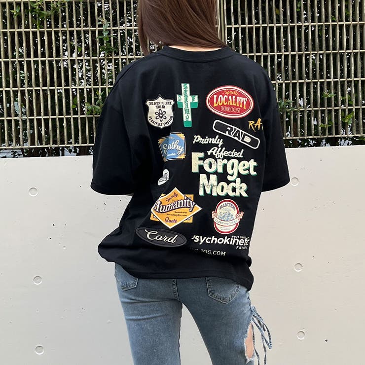 バックワッペンデザインビックTシャツ 春 韓国トップス[品番 