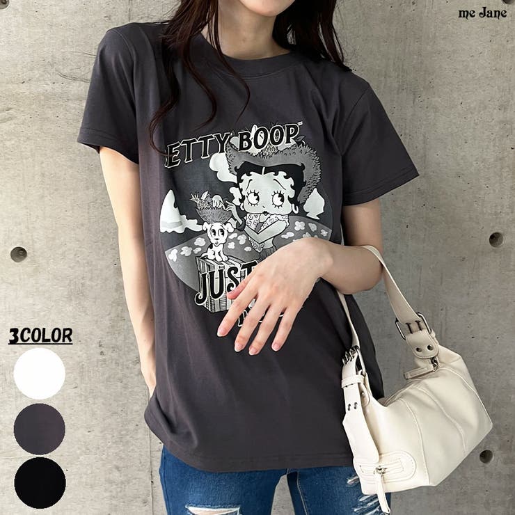 BETTY BOOPフロントプリント半袖クルーネックTシャツ 春[品番 