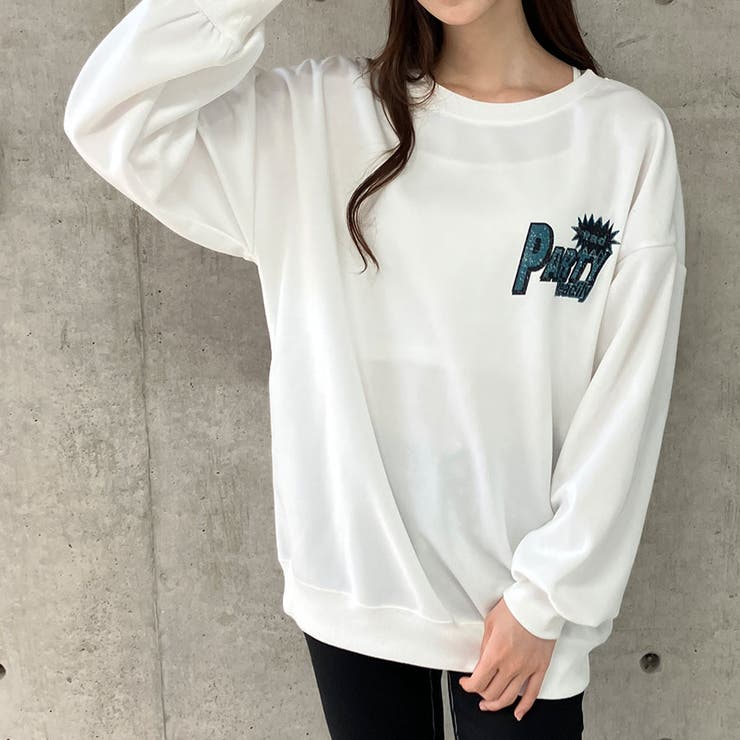 バックワッペン＆プリントデザインオーバーサイズトレーナー | me Jane | 詳細画像2 