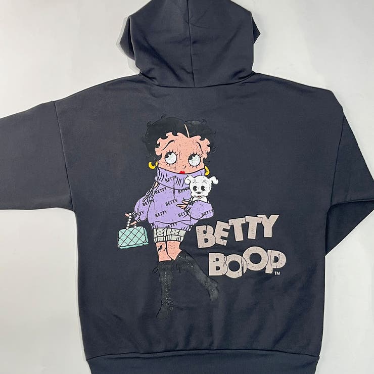 チャコールグレー | BETTY BOOP/裏起毛バックプリントプルパーカー | me Jane