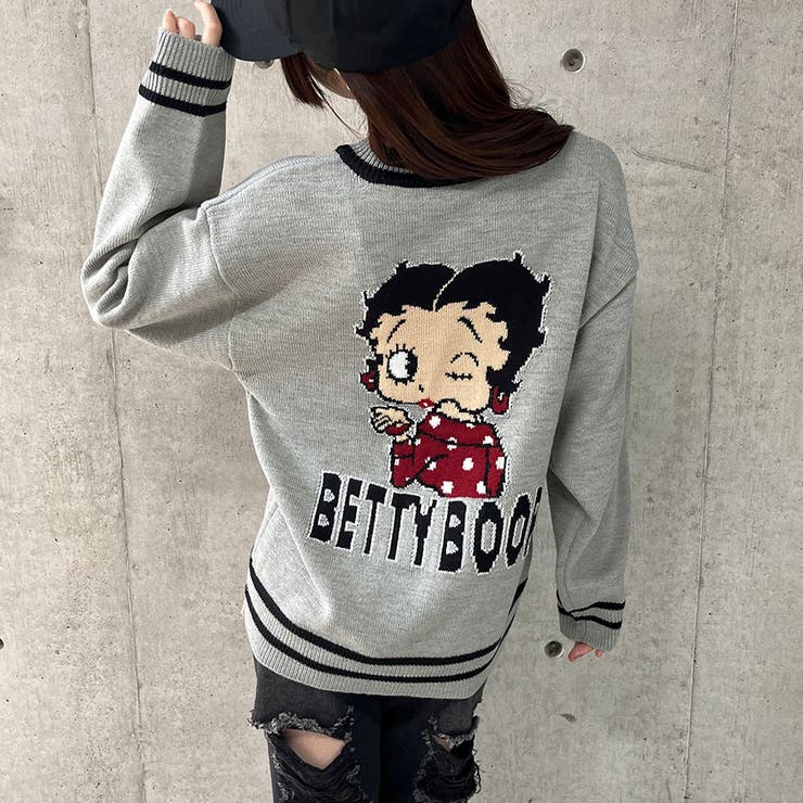 グレー | BETTY BOOP/Vネックオーバーサイズニットトップス | me Jane