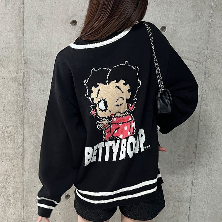 ブラック | BETTY BOOP/Vネックオーバーサイズニットトップス | me Jane