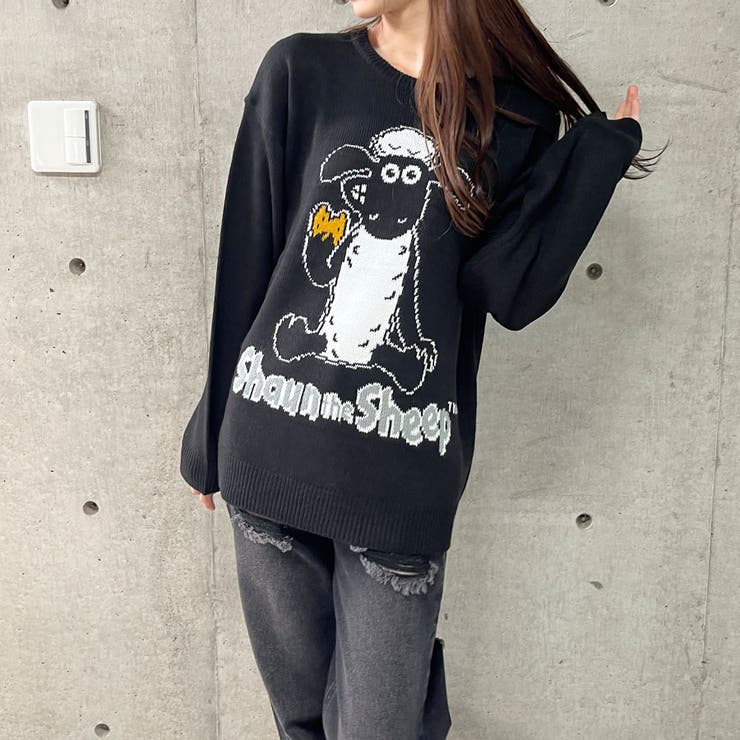ひつじのショーン/オーバーサイズニットトップス[品番