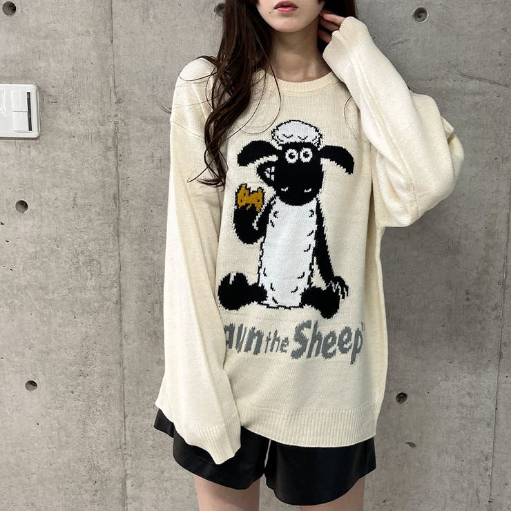 ひつじのショーン/オーバーサイズニットトップス[品番：MJNW0003377